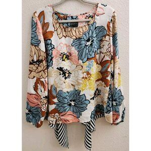 Coco Bianco White Multi-Colored Round Neck Long Sleeve Pullover Blouse sz L